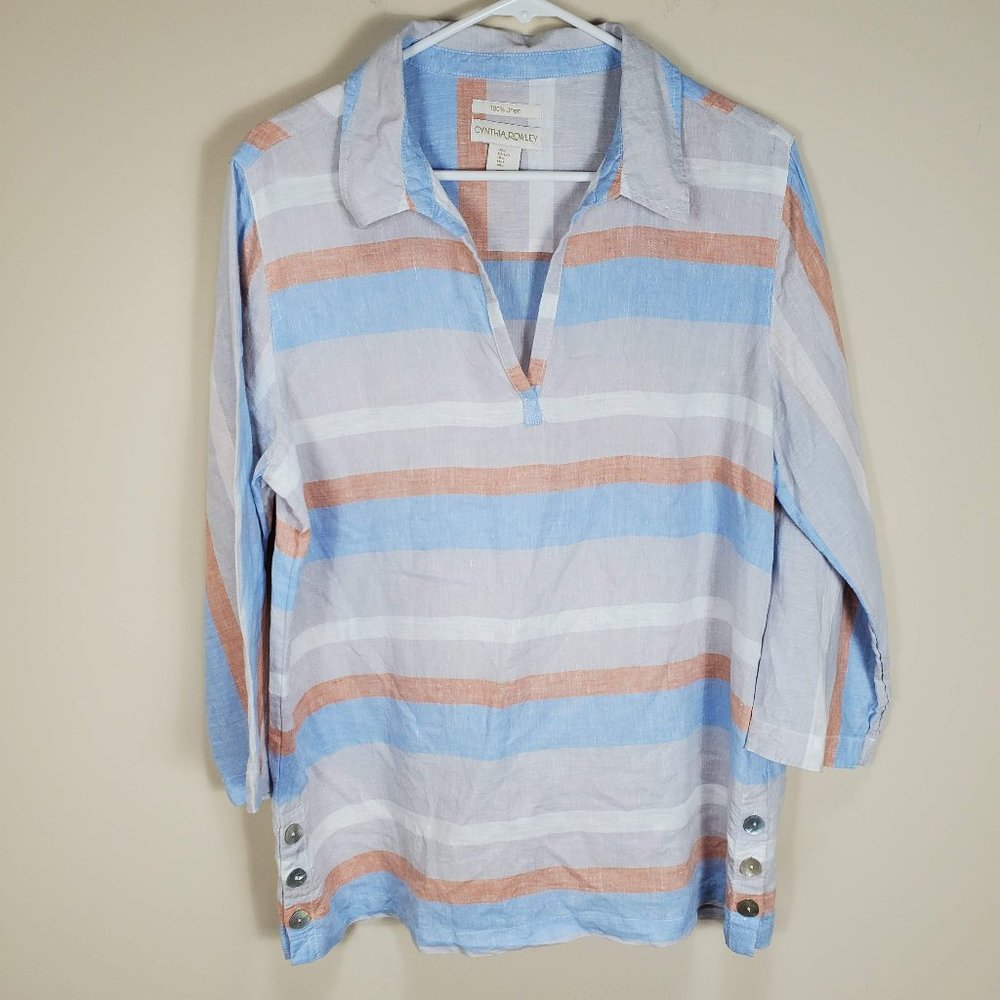 Cynthia Rowley Blue Gray Linen striped Tunic‎